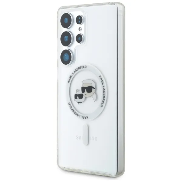 Karl Lagerfeld Button Karl & Choupette Heads Printed Logo MagSafe - Case for Samsung Galaxy S25 Ultra (White)