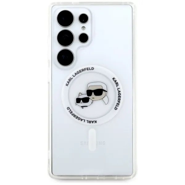 Karl Lagerfeld Button Karl & Choupette Heads Printed Logo MagSafe - Case for Samsung Galaxy S25 Ultra (White)