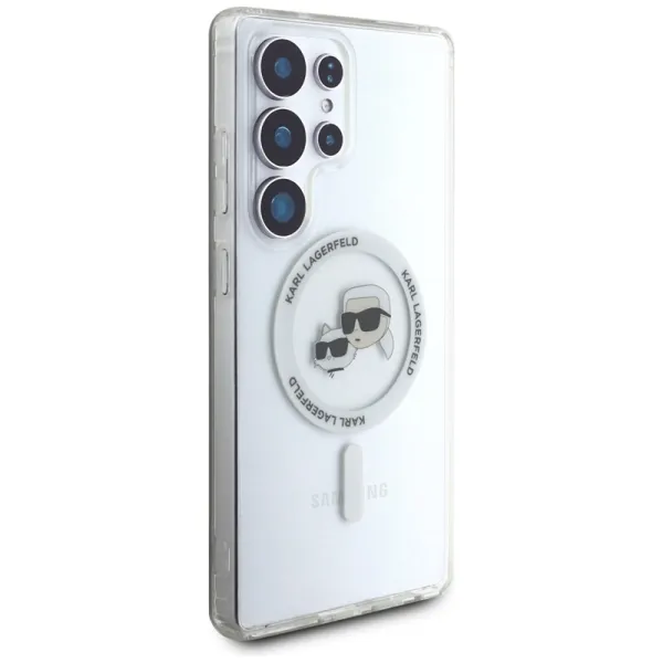 Karl Lagerfeld Button Karl & Choupette Heads Printed Logo MagSafe - Case for Samsung Galaxy S25 Ultra (White)