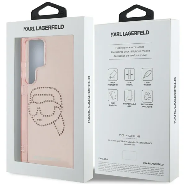 Karl Lagerfeld Rhinestones Karl Head Logo - Case for Samsung Galaxy S25 Ultra (Pink)