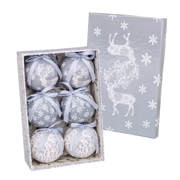 Christmas Baubles White Silver Paper Polyfoam Deer 7,5 x 7,5 x 7,5 cm (6 Units)