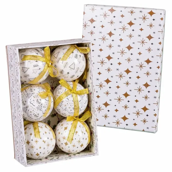 Christmas Baubles White Golden Paper Polyfoam 7,5 x 7,5 x 7,5 cm (6 Units)