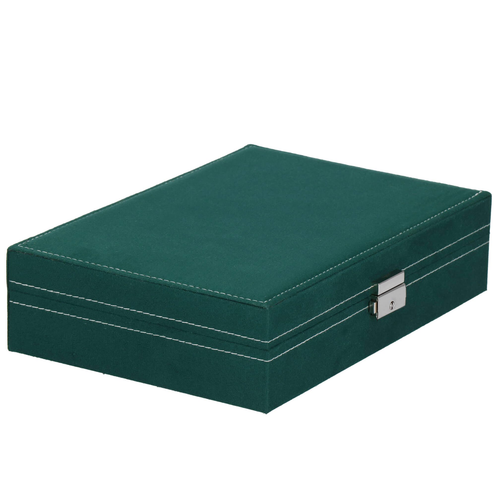 Jewelry box Springos HA1043, 28x19.5x7 cm, green velvet organizer with 17 compartments