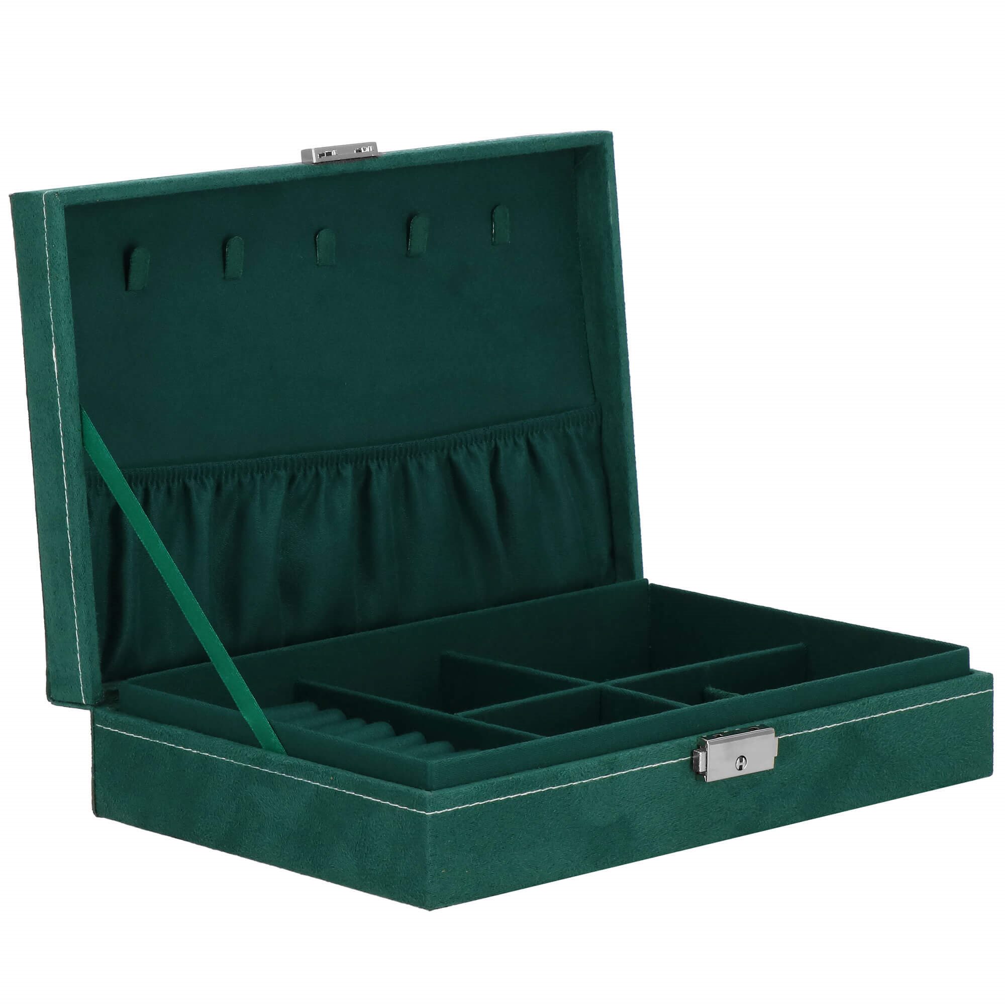 Jewelry box Springos HA1043, 28x19.5x7 cm, green velvet organizer with 17 compartments