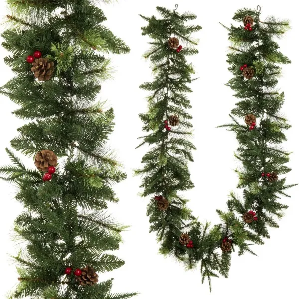 Christmas garland PVC Polyethylene Red Green Natural Pineapples 270 x 30 x 7 cm