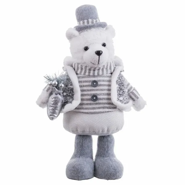 Christmas bauble White Grey Metal Fabric Polar bear 20 x 10 x 33 cm