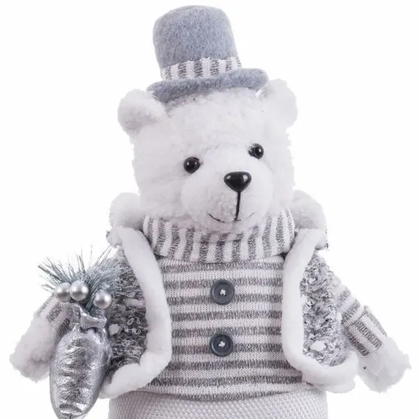 Christmas bauble White Grey Metal Fabric Polar bear 20 x 10 x 33 cm