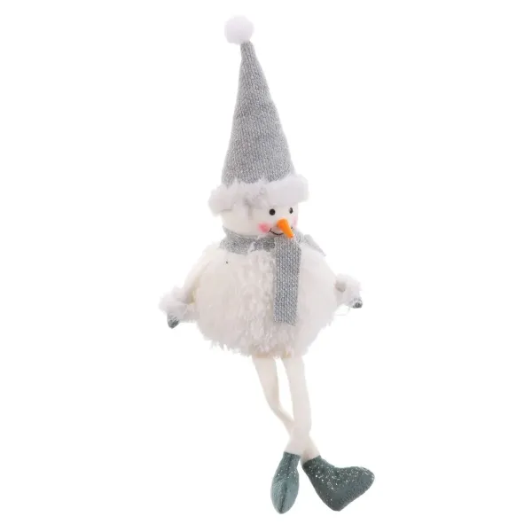 Christmas bauble White Grey Wood Foam Fabric Snow Doll 11 x 10 x 45 cm