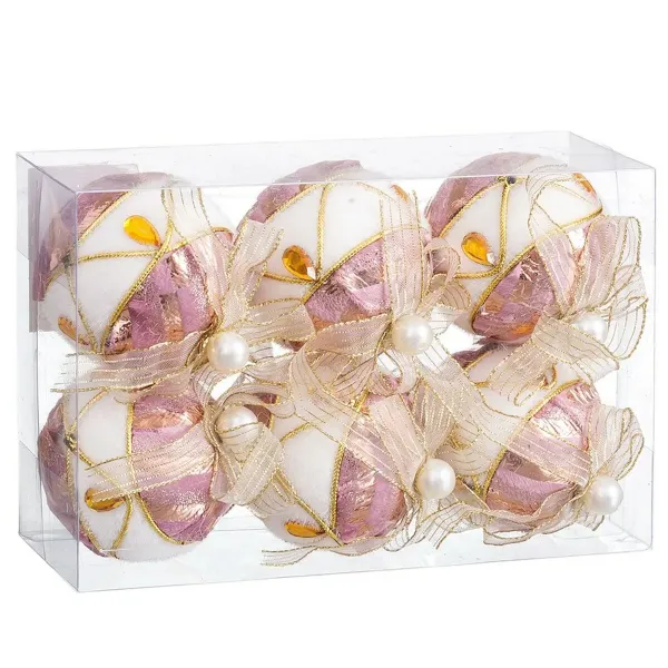 Christmas Baubles White Pink Polyfoam Fabric 6 x 6 x 6 cm (6 Units)