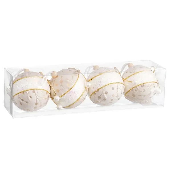 Christmas Baubles White Golden Polyfoam Fabric Lasso 8 x 8 x 8 cm (4 Units)