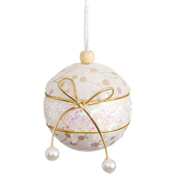 Christmas Baubles White Golden Polyfoam Fabric Lasso 10 x 10 x 10 cm (3 Units)