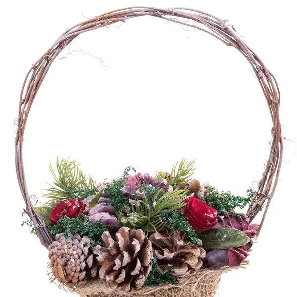 Christmas bauble Red Multicolour Rattan Plastic Foam Pineapples Basket 21 x 21 x 30 cm