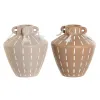 Vase Home ESPRIT Brown Light brown Ceramic Colonial Fringe 15,5 x 15,5 x 17,1 cm (2 Units)