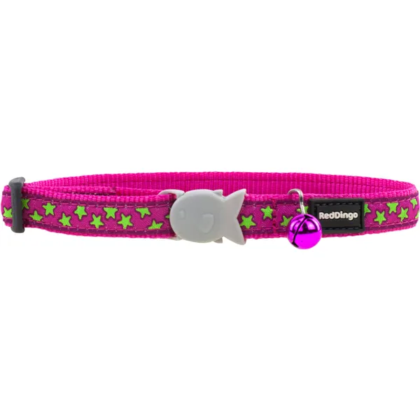 Dog collar Red Dingo STYLE STARS LIME ON HOT PINK 41-63 cm