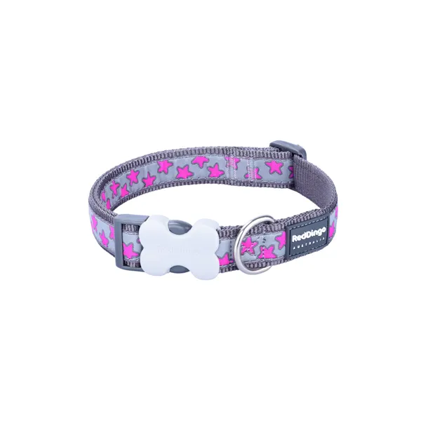 Dog collar Red Dingo STYLE HOT PINK ON COOL GREY 15 mm x 24-36 cm Grey