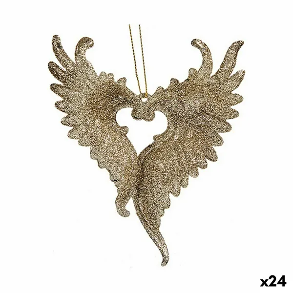 Christmas bauble Angel Wings champagne Plastic Glitter 12 x 13 x 2,5 cm (24 Units)