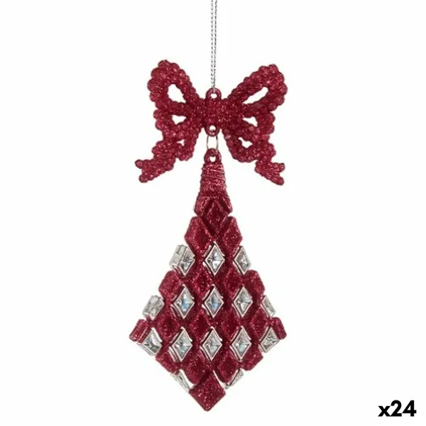 Christmas bauble Lasso Rhombus Fuchsia Plastic Glitter 7,5 x 1 x 15,5 cm (24 Units)