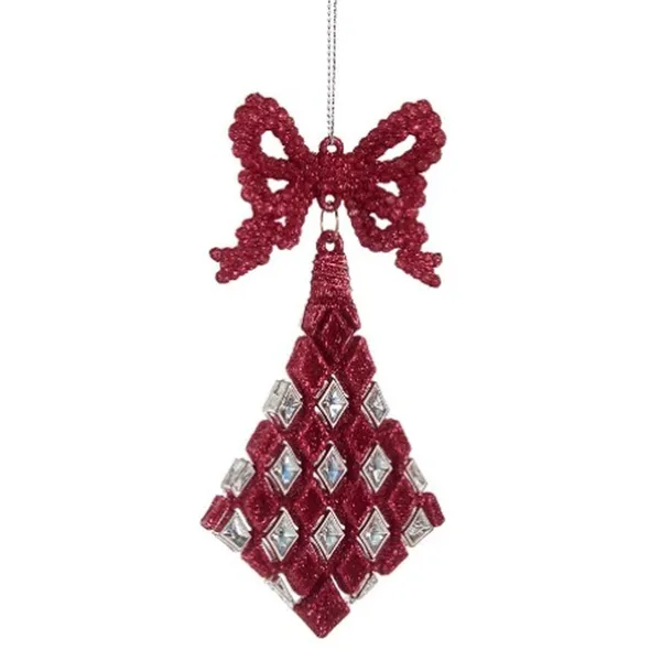 Christmas bauble Lasso Rhombus Fuchsia Plastic Glitter 7,5 x 1 x 15,5 cm (24 Units)