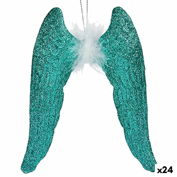 Christmas bauble Angel Wings Green Plastic Glitter 12,5 x 15 x 2,5 cm (24 Units)