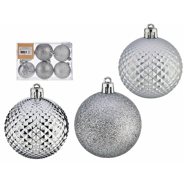 Set of Christmas balls Ø 6 cm Silver PVC (12 Units)