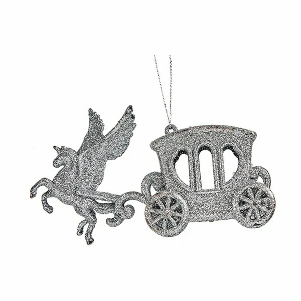 Christmas bauble Magical Carriage Silver Plastic Glitter 15,5 x 8,5 x 4,5 cm (24 Units)