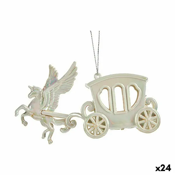 Christmas bauble Magical Carriage Mother of pearl Plastic Glitter 15 x 8,5 x 4,5 cm (24 Units)