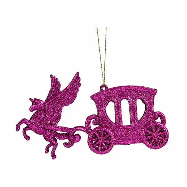 Christmas bauble Magical Carriage Fuchsia Plastic Glitter 15 x 8,5 x 4,5 cm (24 Units)