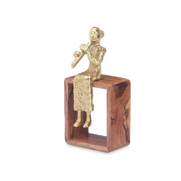 Decorative Figure Recorder Brown Wood Metal 13 x 27 x 13 cm