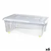 Storage Box with Wheels With lid Transparent 32 L (6 Units)