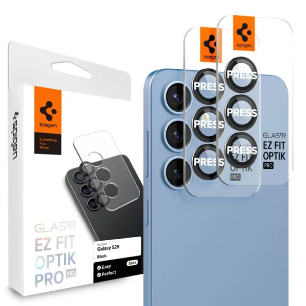 Spigen Optik Pro GLAS.TR EZ Fit Camera Protector 2-Pack - Lens Protector for Samsung Galaxy S25 (2 pcs) (Black)