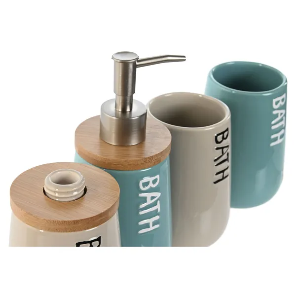 Bath Set Home ESPRIT Beige Turquoise Bamboo ABS Dolomite 9 x 8,5 x 19 cm (2 Units)