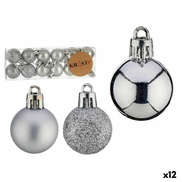 Set of Christmas balls Silver PVC Ø 3 cm (12 Units)