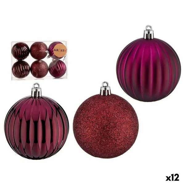 Set of Christmas balls With relief Purple PVC Ø 7 cm (12 Units)