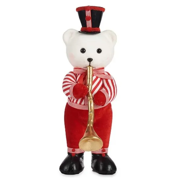 Decorative Figure Bear Trumpet White Black Red polystyrene 15 x 46 x 25 cm (2 Units)