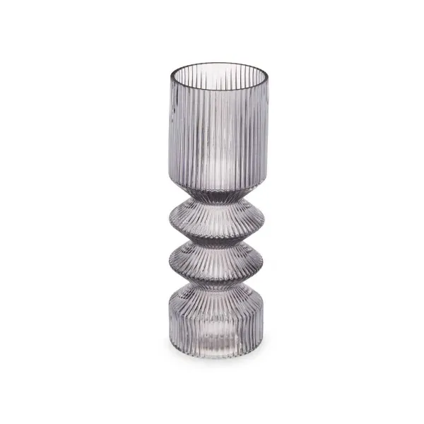 Vase Stripes Grey Crystal 8 x 23 x 8 cm (8 Units)