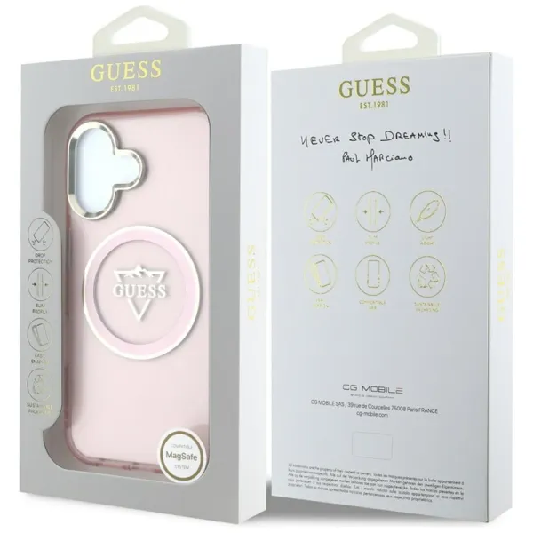 Guess IML Metal Mountain Logo MagSafe - Case for iPhone 16 (pink)