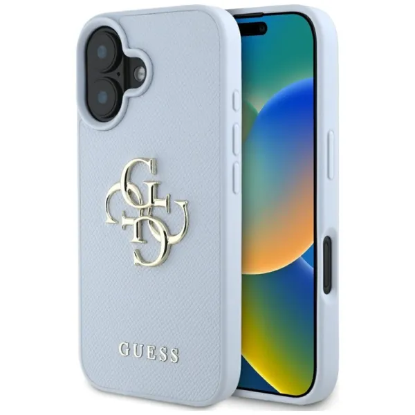 Guess Grained Big 4G Logo Small Classic Logo - Case for iPhone 16 (blue)