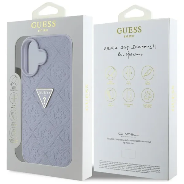 Guess Hot Stamp 4G Pattern Triangle Metal Logo - Case for iPhone 16 (purple)