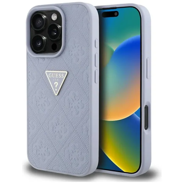 Guess Hot Stamp 4G Pattern Triangle Metal Logo - Case for iPhone 16 Pro (purple)