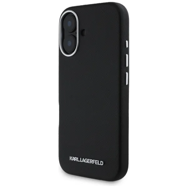 Karl Lagerfeld Saffiano Full Wrapped Elongated Metal Logo MagSafe - Case for iPhone 16 (black)