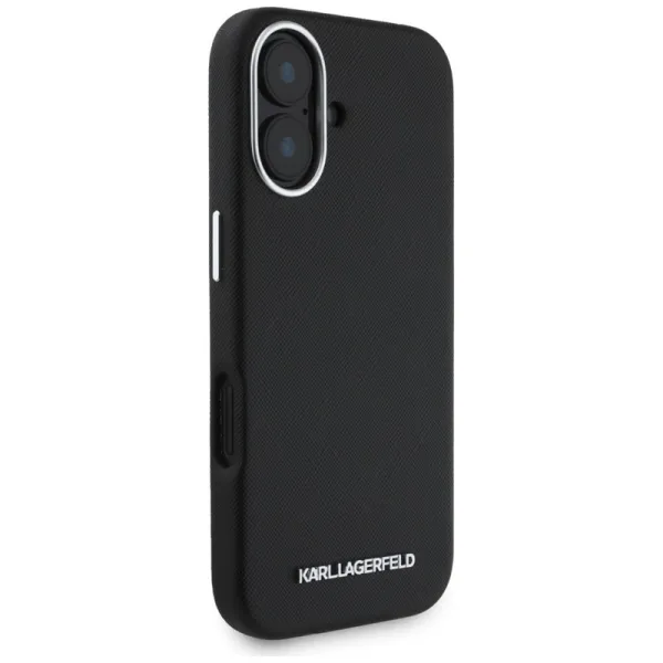 Karl Lagerfeld Saffiano Full Wrapped Elongated Metal Logo MagSafe - Case for iPhone 16 (black)