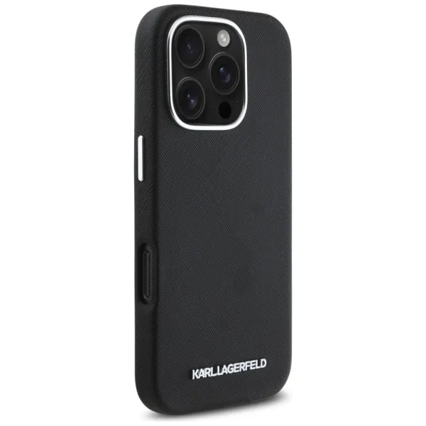 Karl Lagerfeld Saffiano Full Wrapped Elongated Metal Logo MagSafe - Case for iPhone 16 Pro (black)