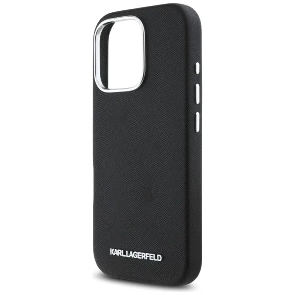 Karl Lagerfeld Saffiano Full Wrapped Elongated Metal Logo MagSafe - Case for iPhone 16 Pro (black)