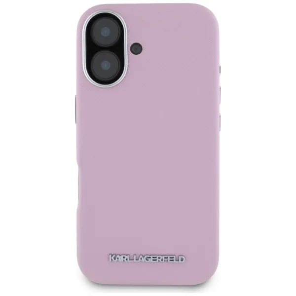 Karl Lagerfeld Saffiano Full Wrapped Elongated Metal Logo MagSafe - Case for iPhone 16 (pink)