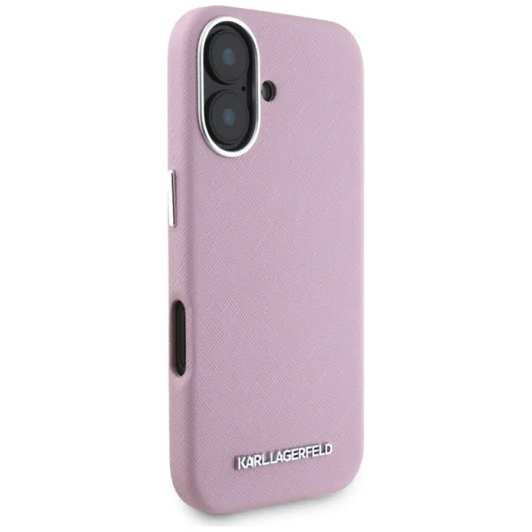 Karl Lagerfeld Saffiano Full Wrapped Elongated Metal Logo MagSafe - Case for iPhone 16 (pink)