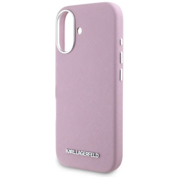 Karl Lagerfeld Saffiano Full Wrapped Elongated Metal Logo MagSafe - Case for iPhone 16 (pink)