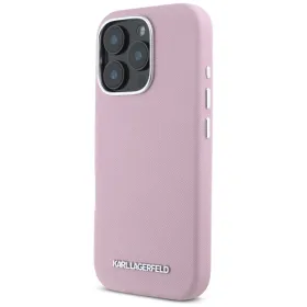 Karl Lagerfeld Saffiano Full Wrapped Elongated Metal Logo MagSafe - Case for iPhone 16 Pro Max (pink)