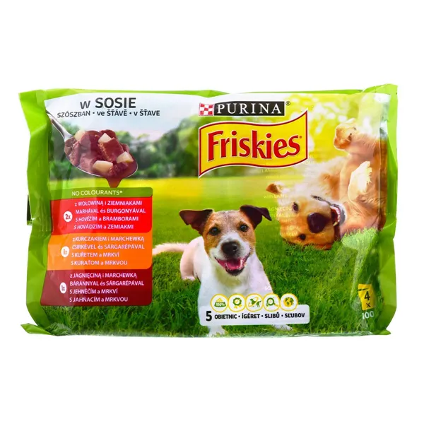 Wet food Purina Friskies Chicken Veal Lamb Potatoes Carrot 4 x 100 g