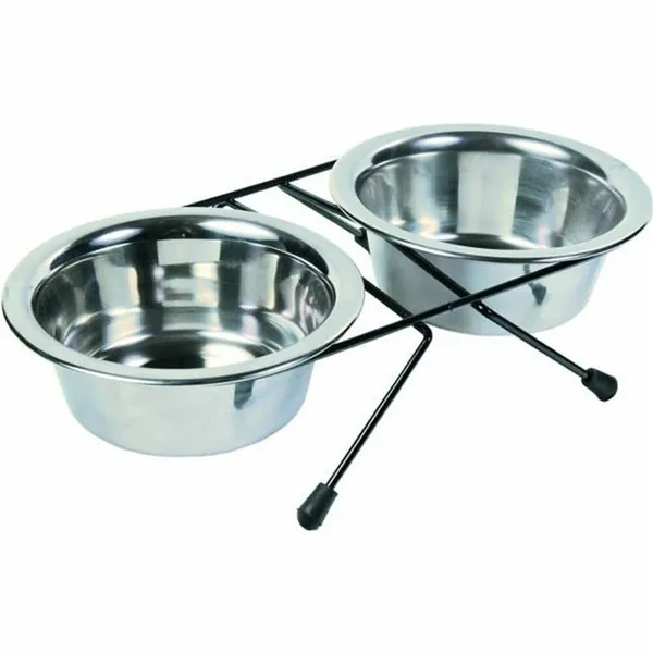 Dog Feeder Trixie Double Black Silver Stainless steel 12 cm 0,45 L