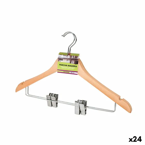 Set of Clothes Hangers Confortime Brown Clamps Wood 2 Pieces (24 Units)